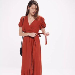 Urban Outfitters Amalfi Linen Midi Wrap Dress